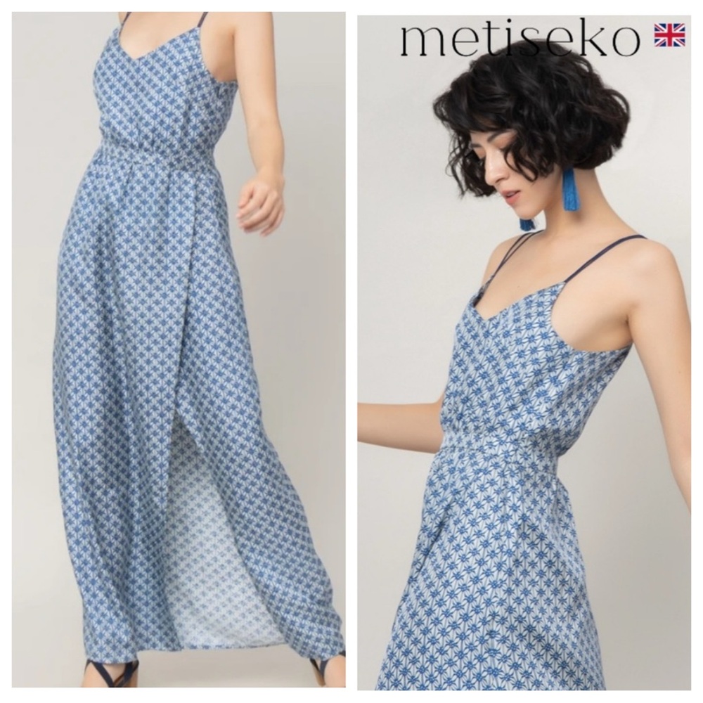 Metiseko CHOM CHOM Blooming Lotus 100% silk dress. Double strap racer back maxi.